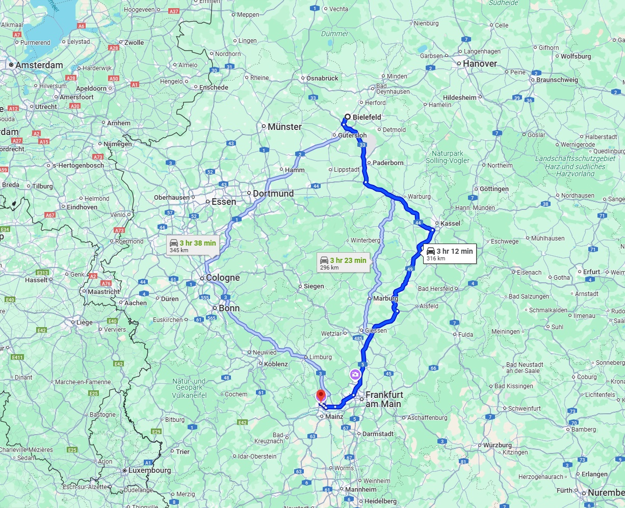 Anreise von Bielefeld Zu Wiesbaden Über via A5