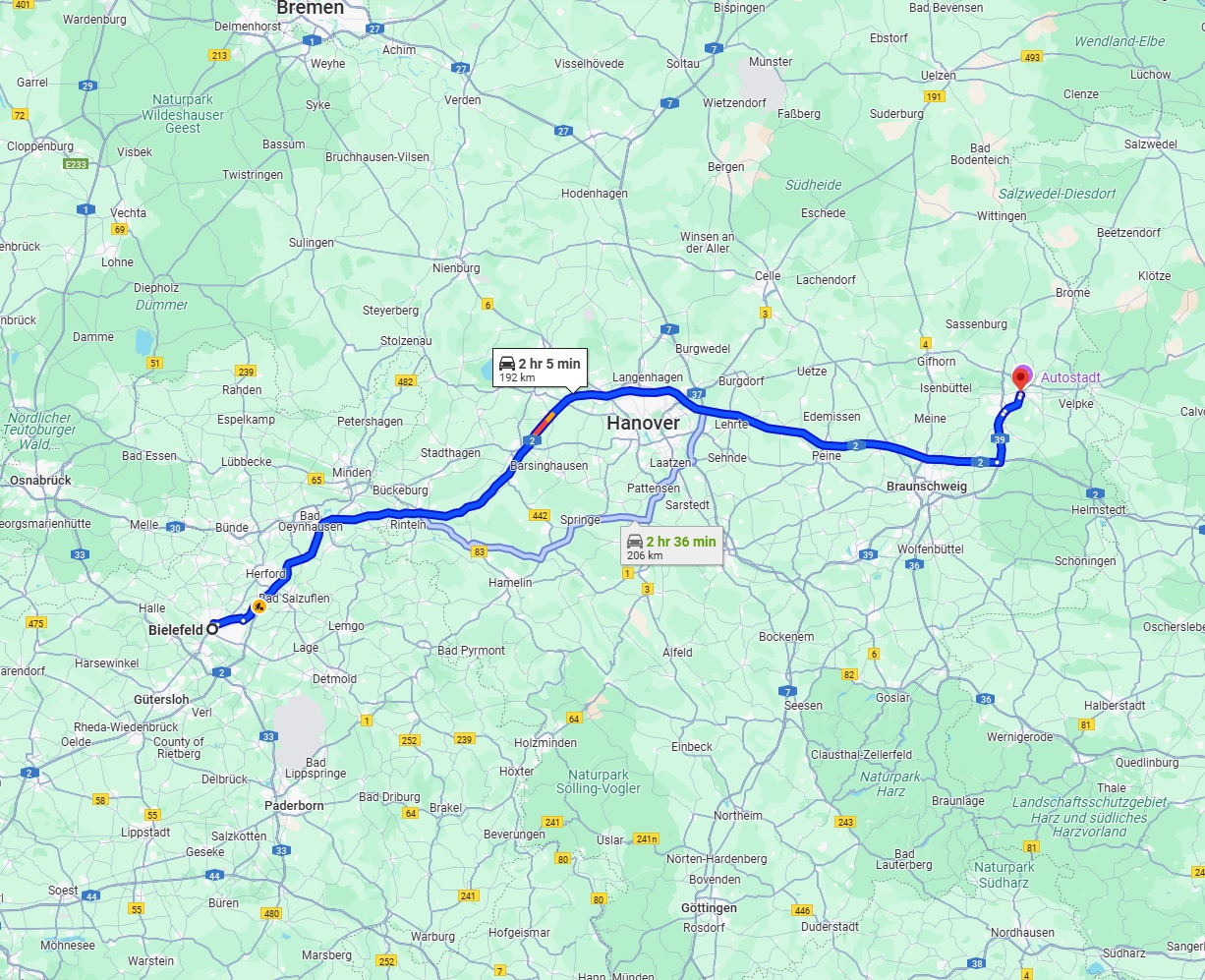 Anreise von Bielefeld Zu Wolfsburg Über via A2