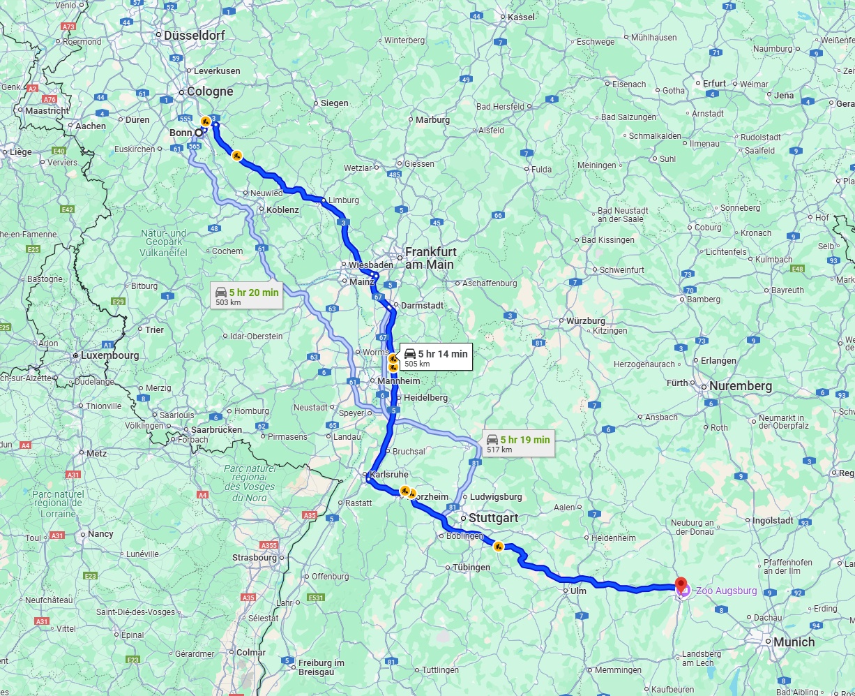 Anreise von Bonn Zu Augsburg Über via A3 and A8