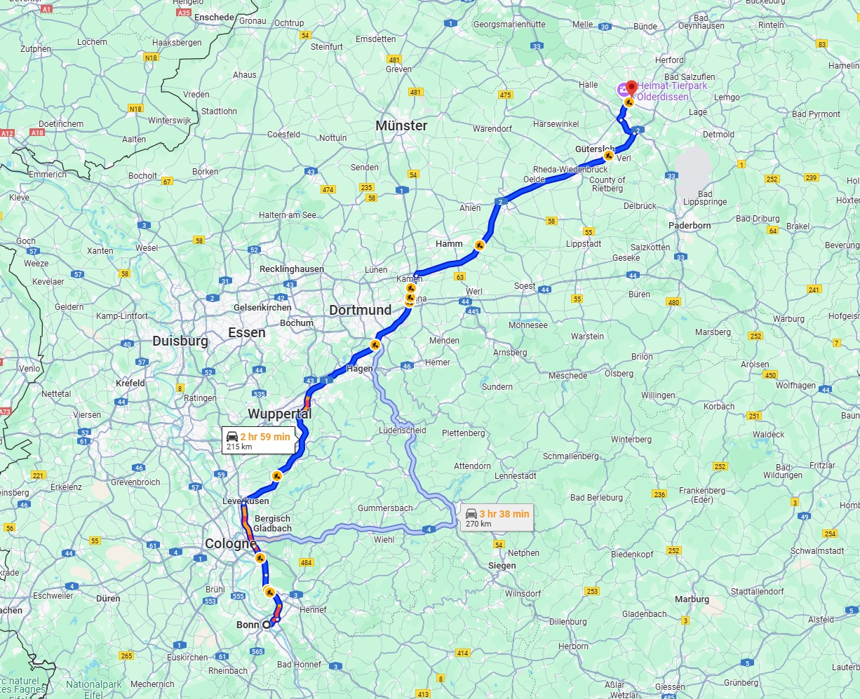 Anreise von Bonn Zu Bielefeld Über via A1 and A2