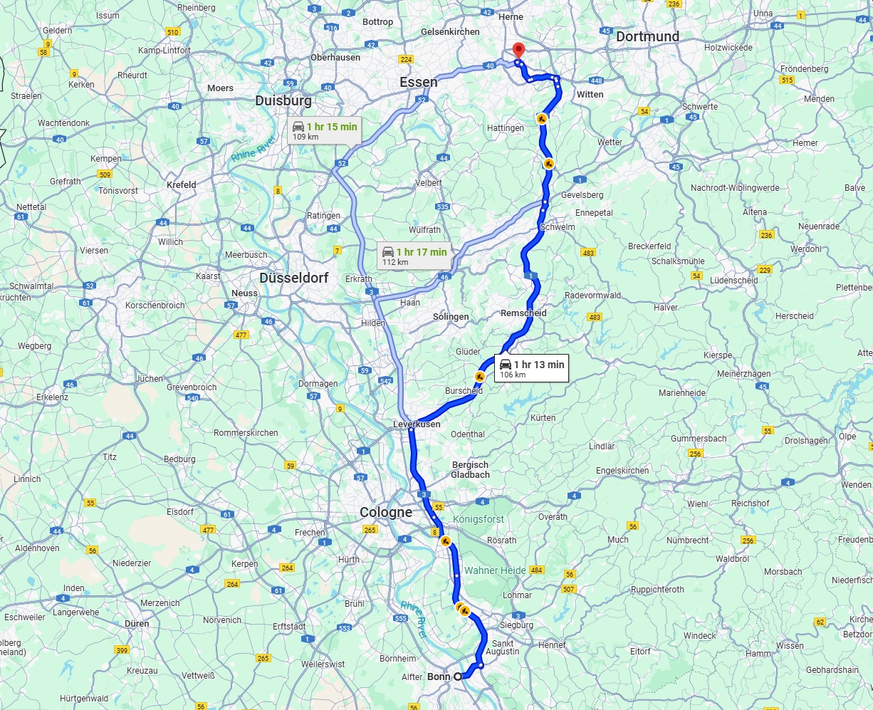Anreise von Bonn Zu Bochum Über via A1