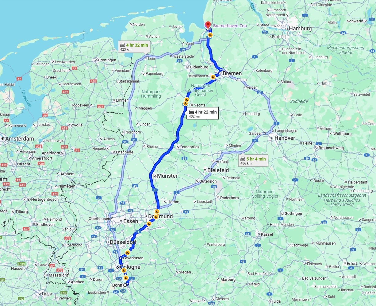 Anreise von Bonn Zu Bremerhaven Über via A1