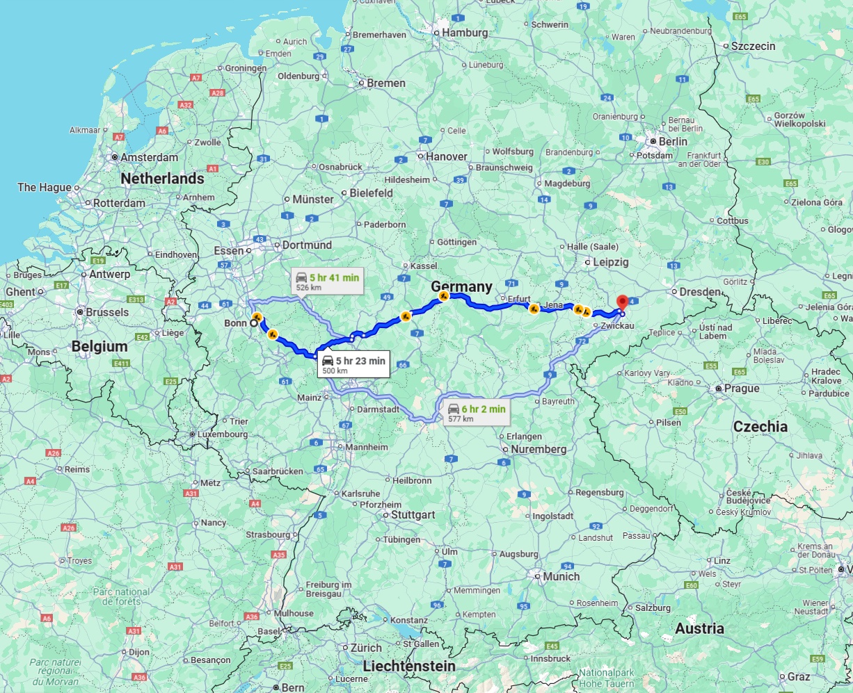Anreise von Bonn Zu Chemnitz Über via A4