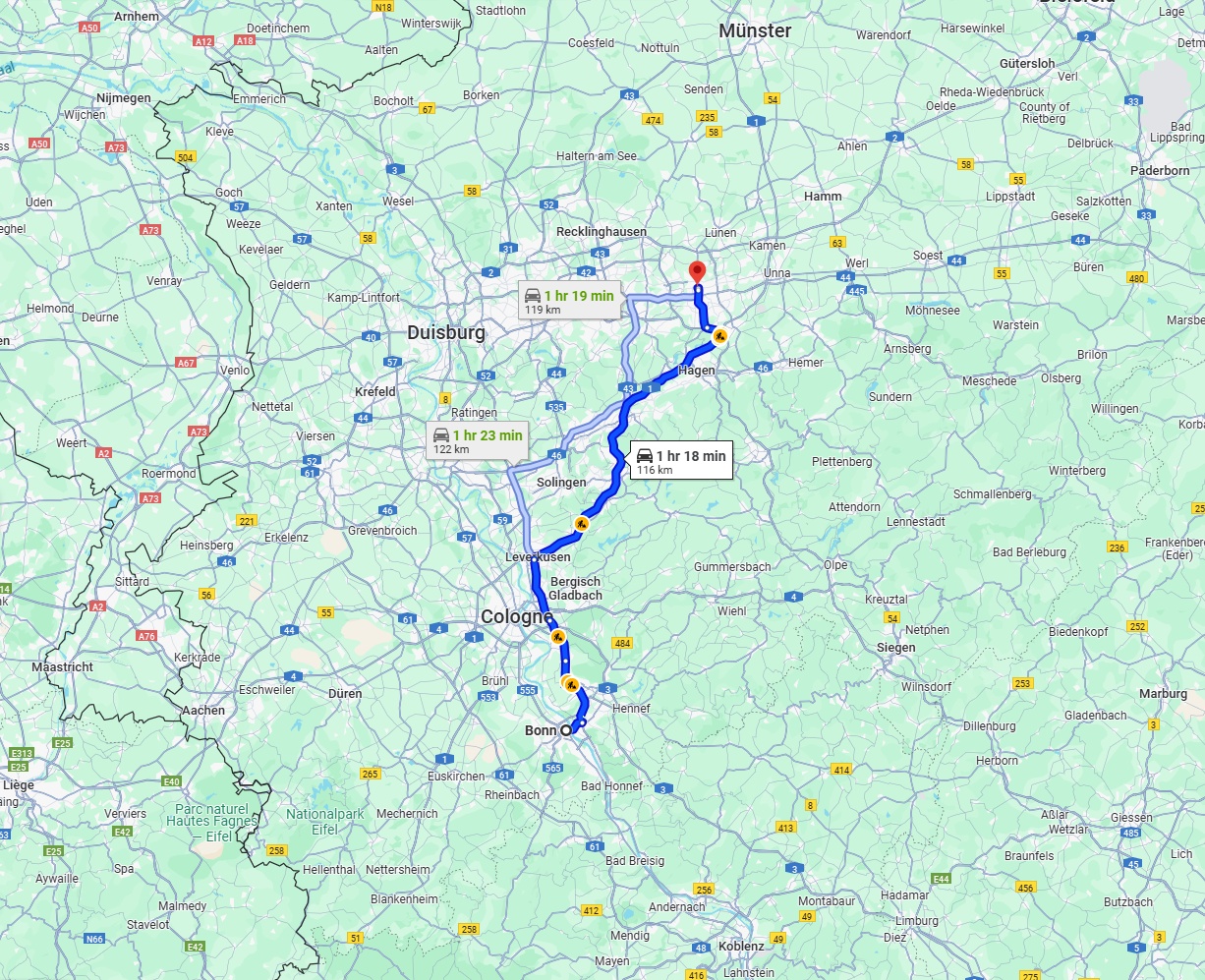 Anreise von Bonn Zu Dortmund Über via A1