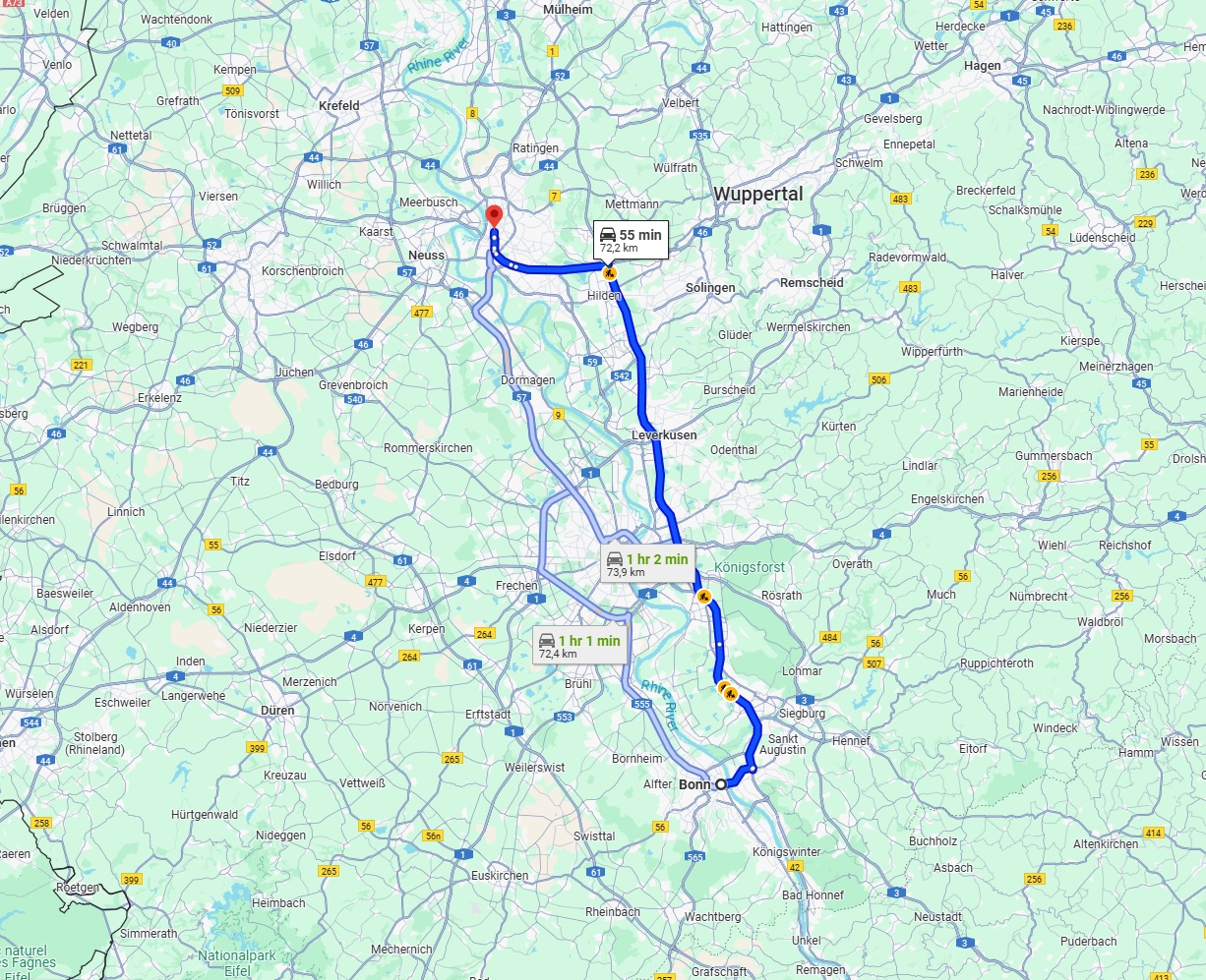 Anreise von Bonn Zu Düsseldorf Über via A59 and A3
