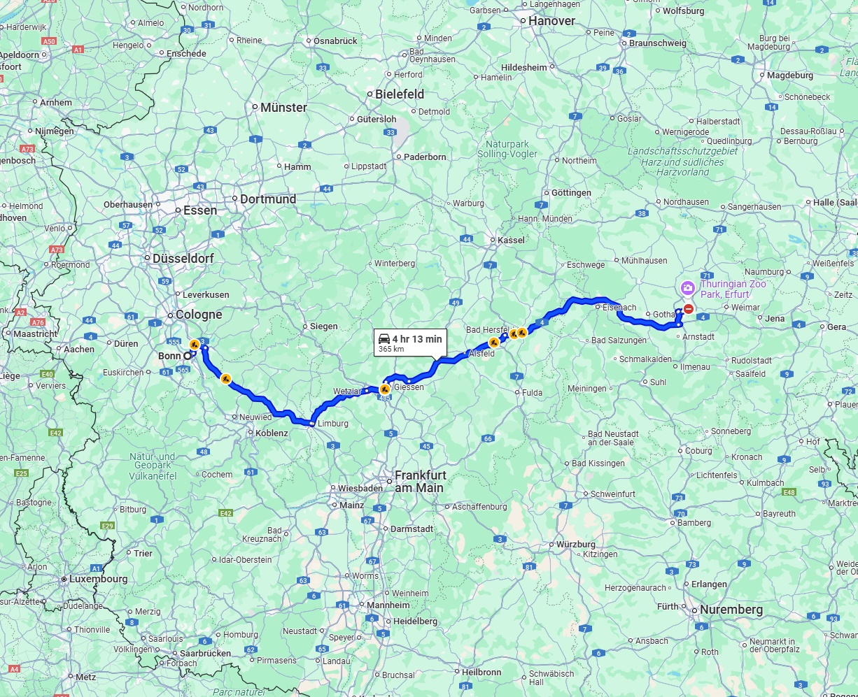 Anreise von Bonn Zu Erfurt Über via A4