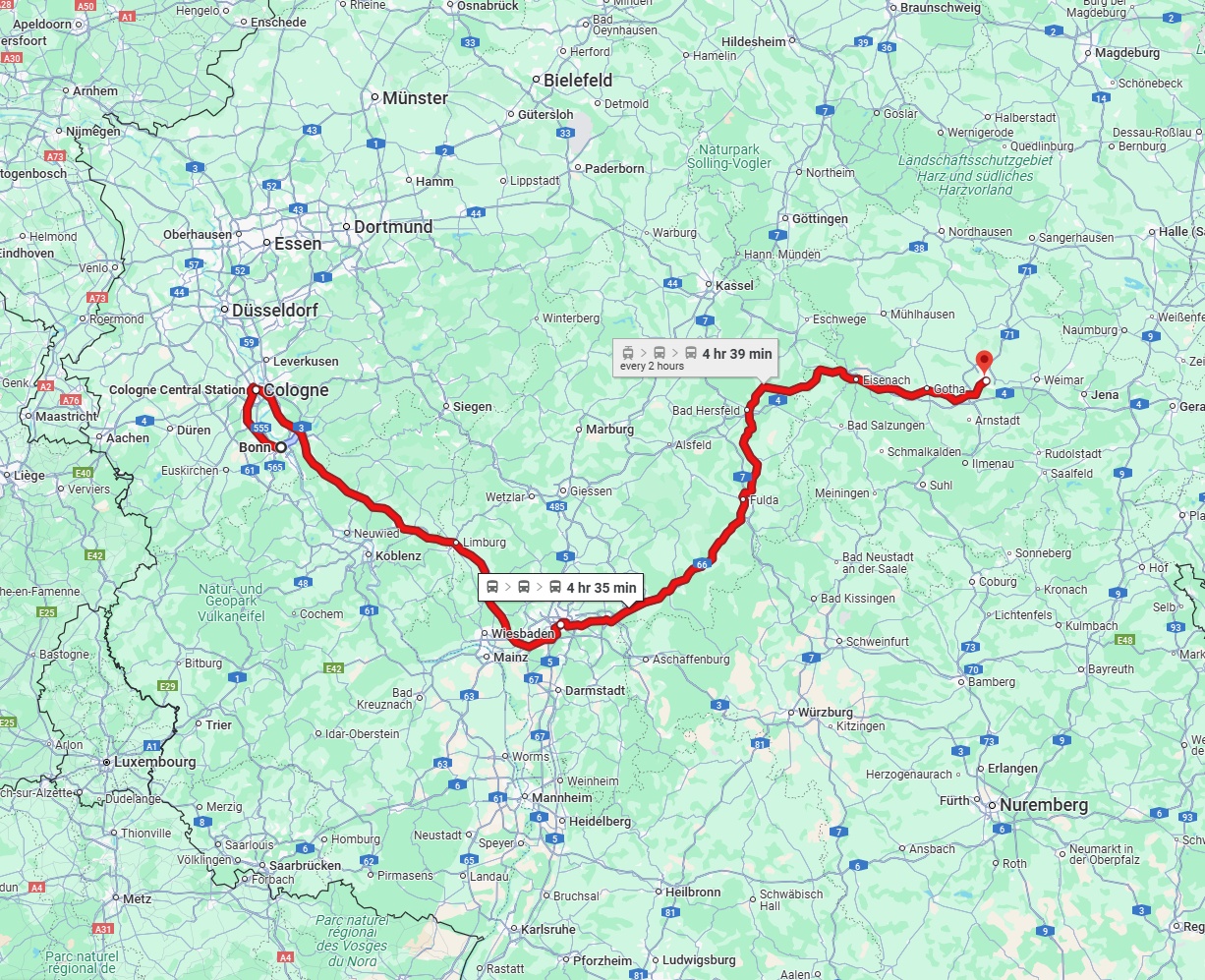 Anreise von Bonn Zu Erfurt Über 