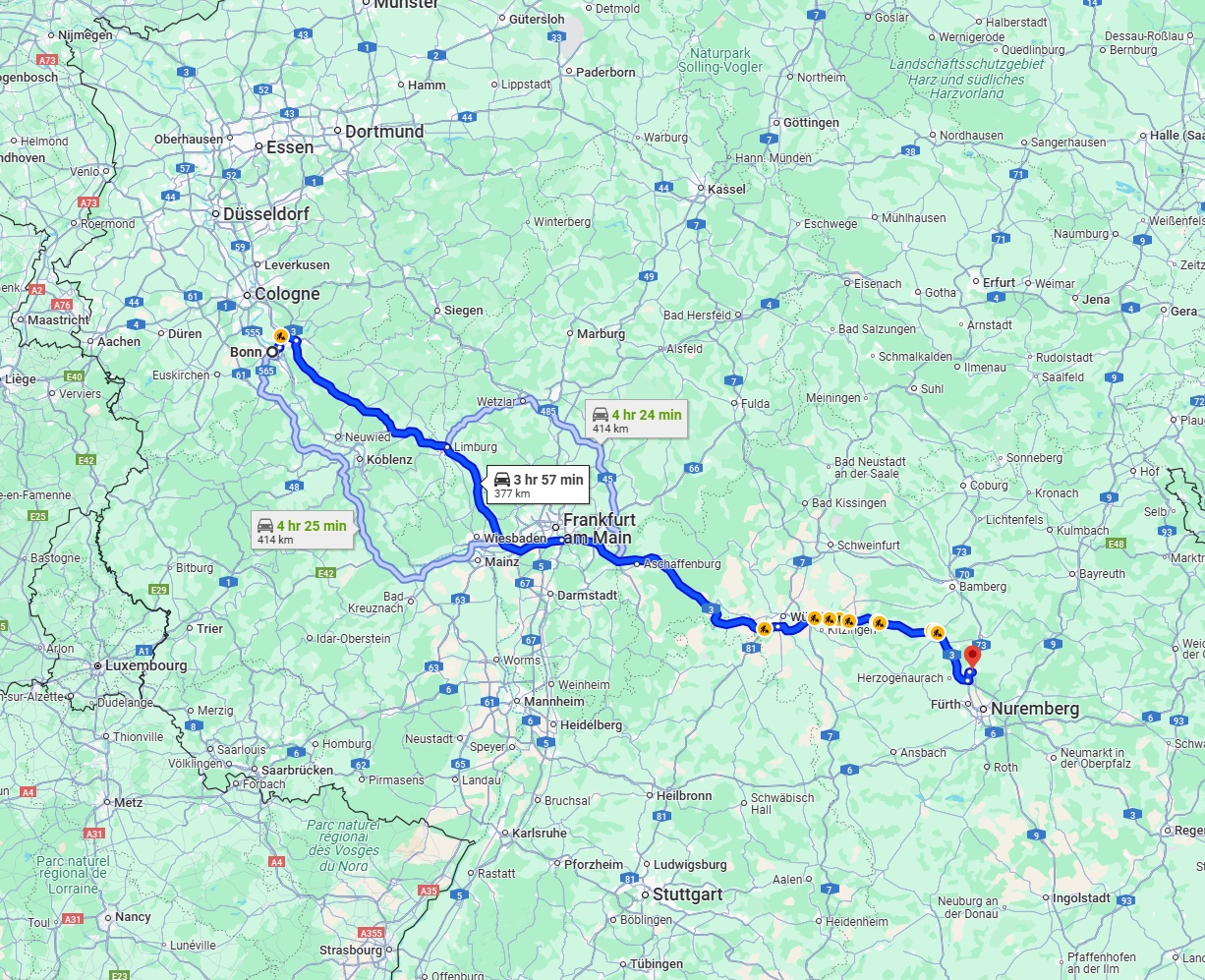 Anreise von Bonn Zu Erlangen Über via A3