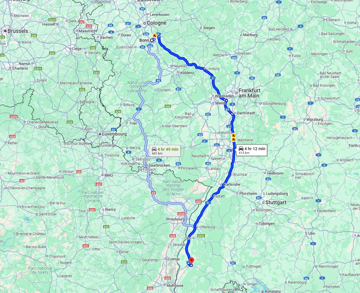 Anreise von Bonn Zu Freiburg im Breisgau Über via A3 and A5