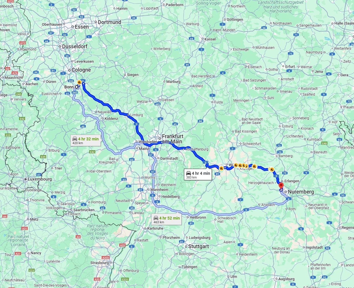 Anreise von Bonn Zu Fürth Über via A3