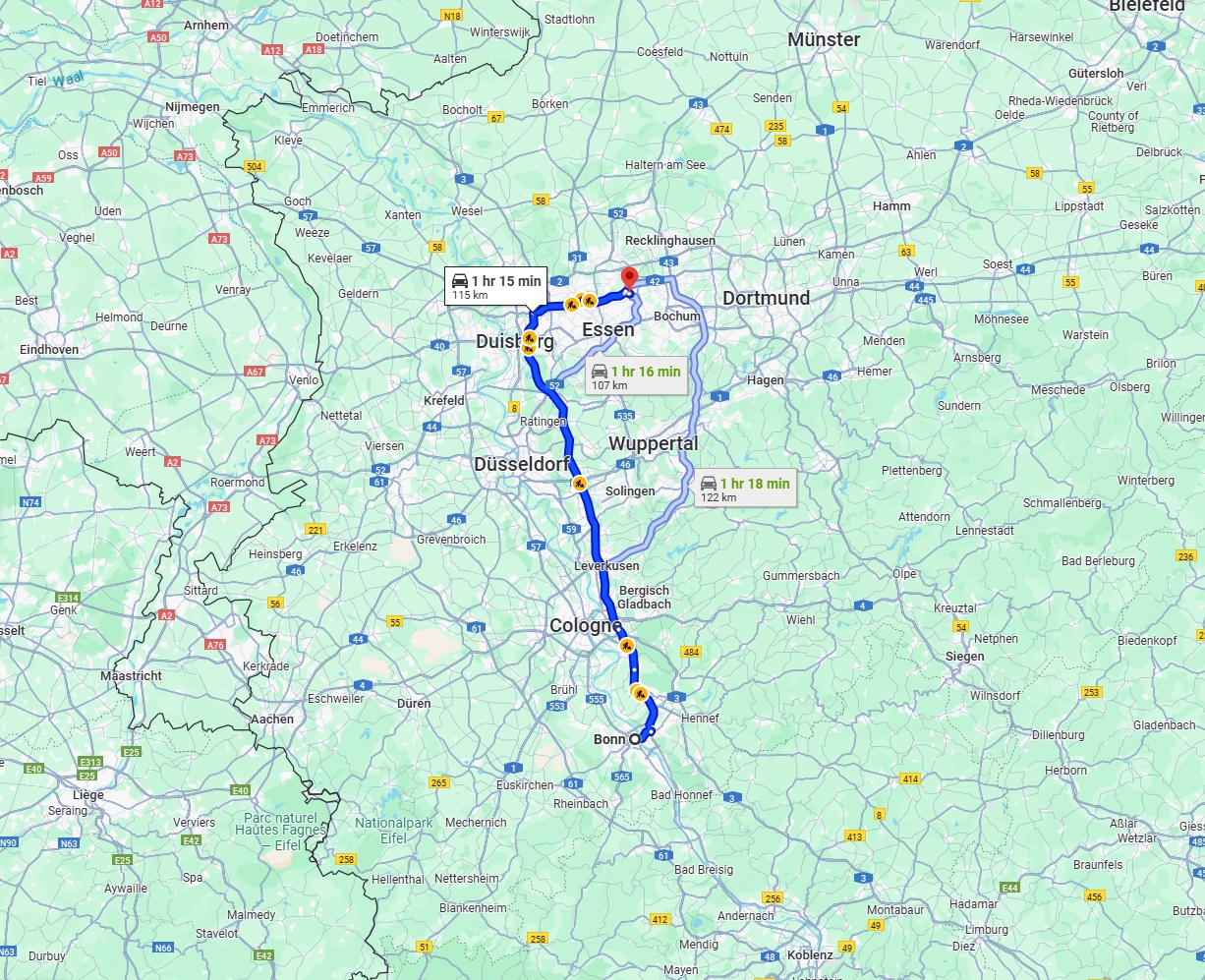 Anreise von Bonn Zu Gelsenkirchen Über via A3