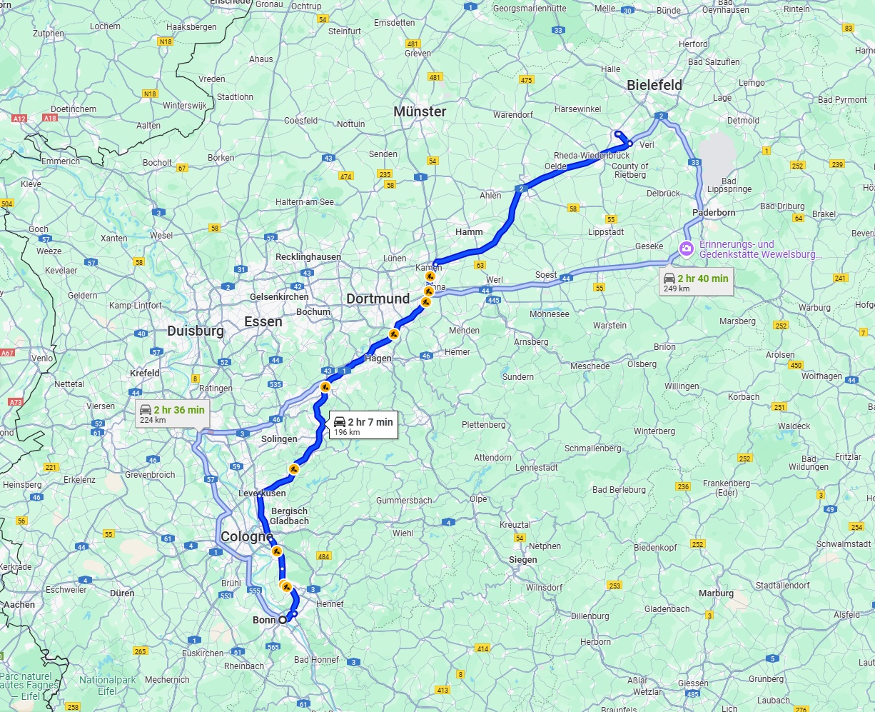 Anreise von Bonn Zu Gütersloh Über via A1 and A2