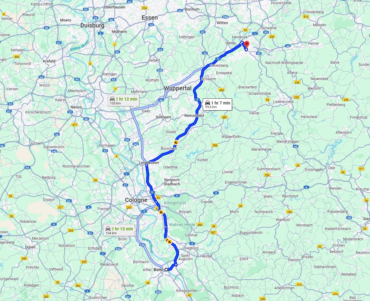 Anreise von Bonn Zu Hagen Über via A1