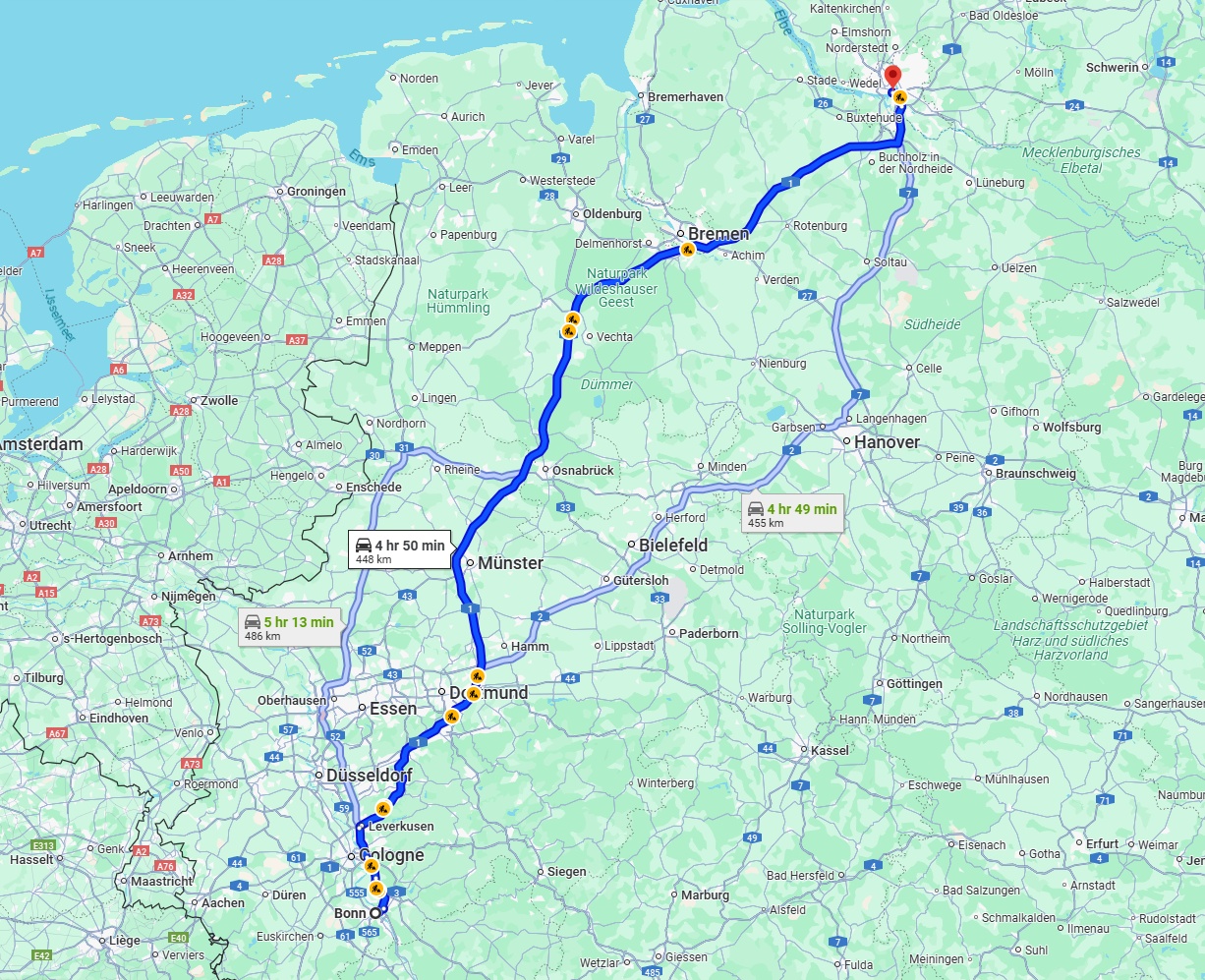 Anreise von Bonn Zu Hamburg Über via A1