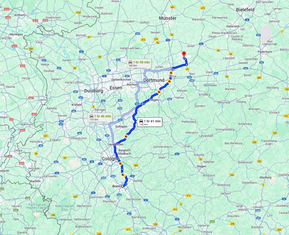 Anreise von Bonn Zu Hamm Über via A1