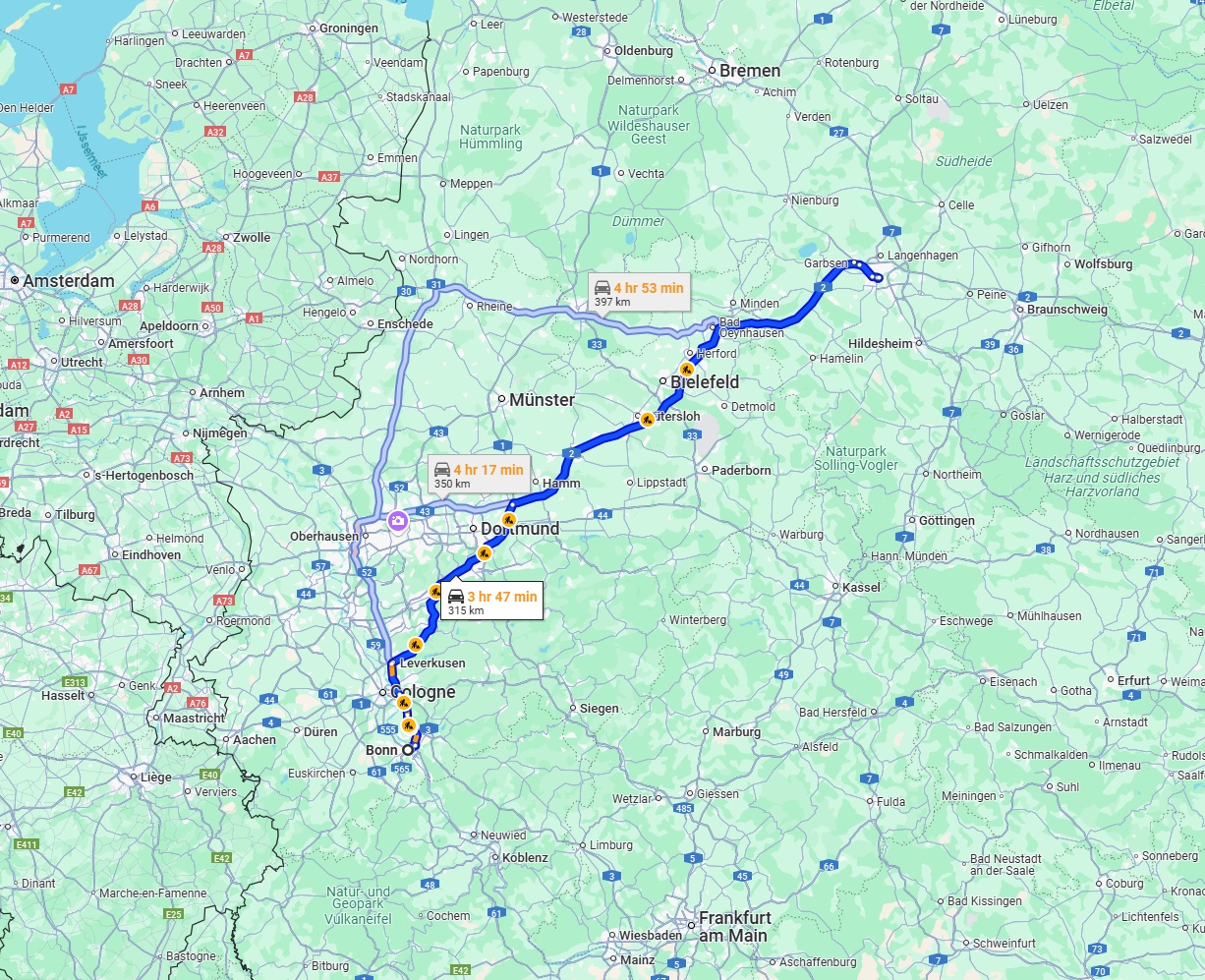 Anreise von Bonn Zu Hannover Über via A1 and A2