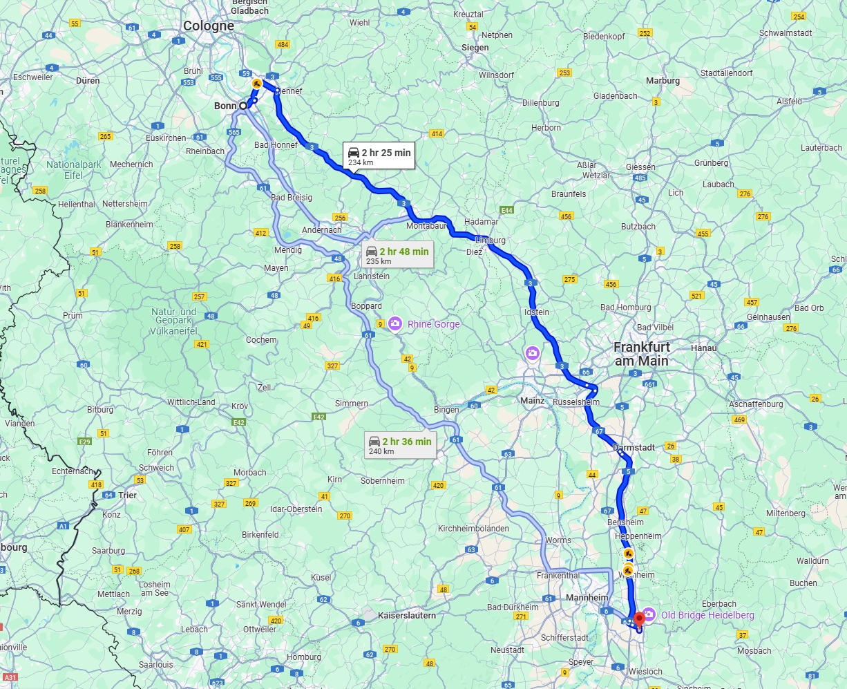 Anreise von Bonn Zu Heidelberg Über via A3