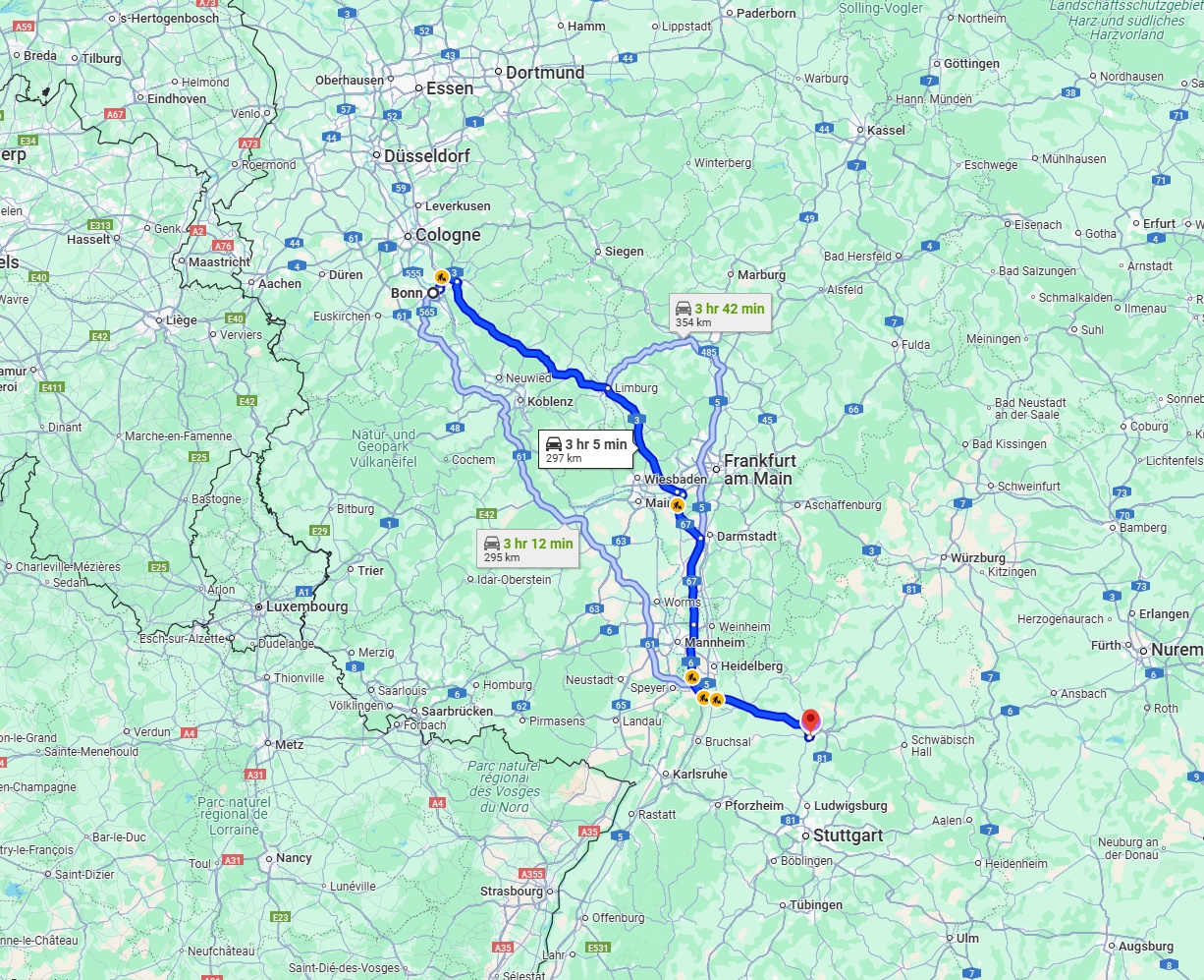 Anreise von Bonn Zu Heilbronn Über via A3 and A6