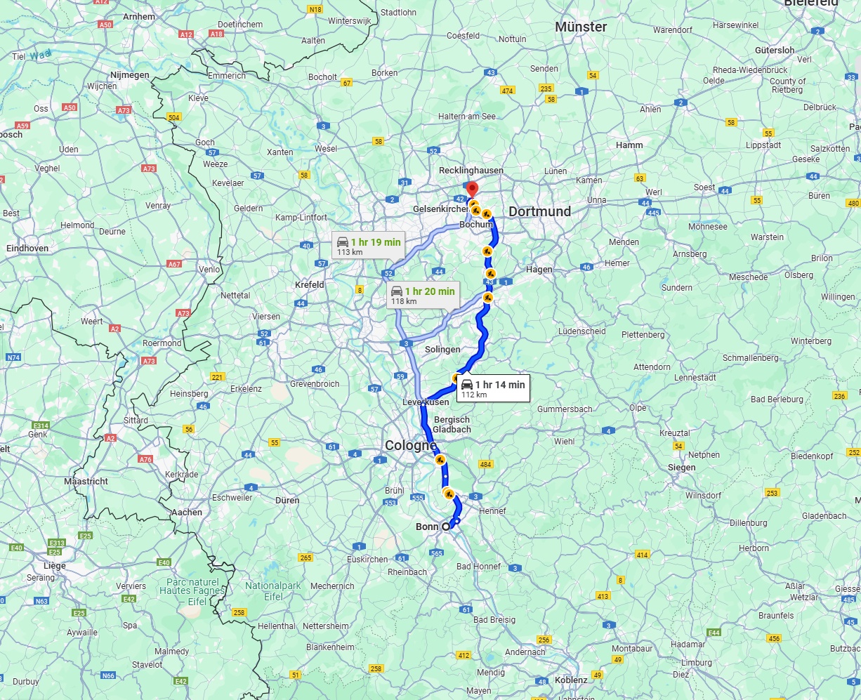 Anreise von Bonn Zu Herne Über via A1 and A43