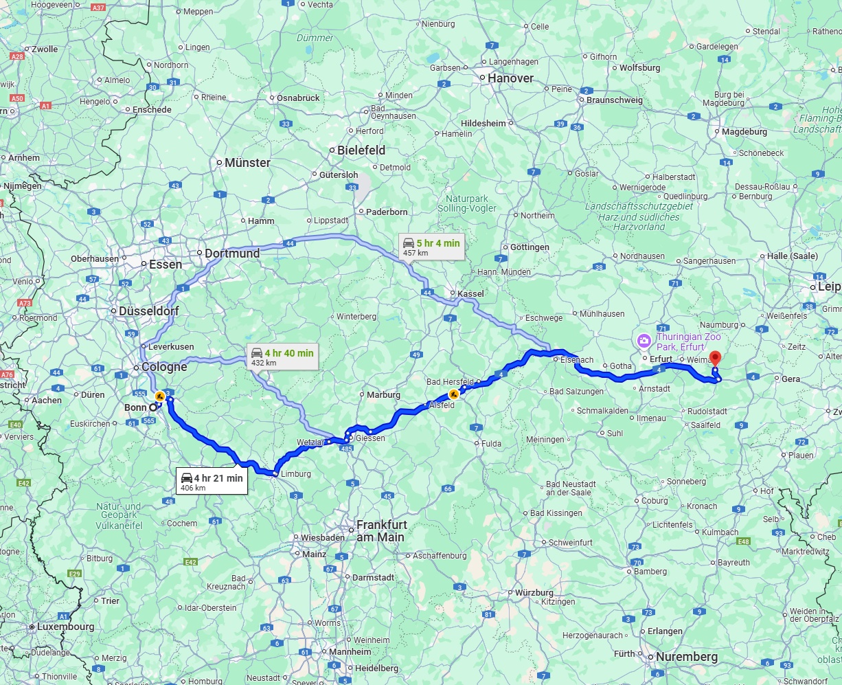 Anreise von Bonn Zu Jena Über via A4