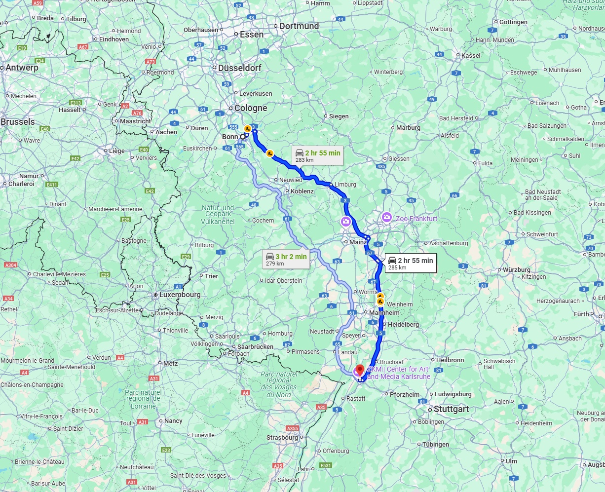 Anreise von Bonn Zu Karlsruhe Über via A3 and A5