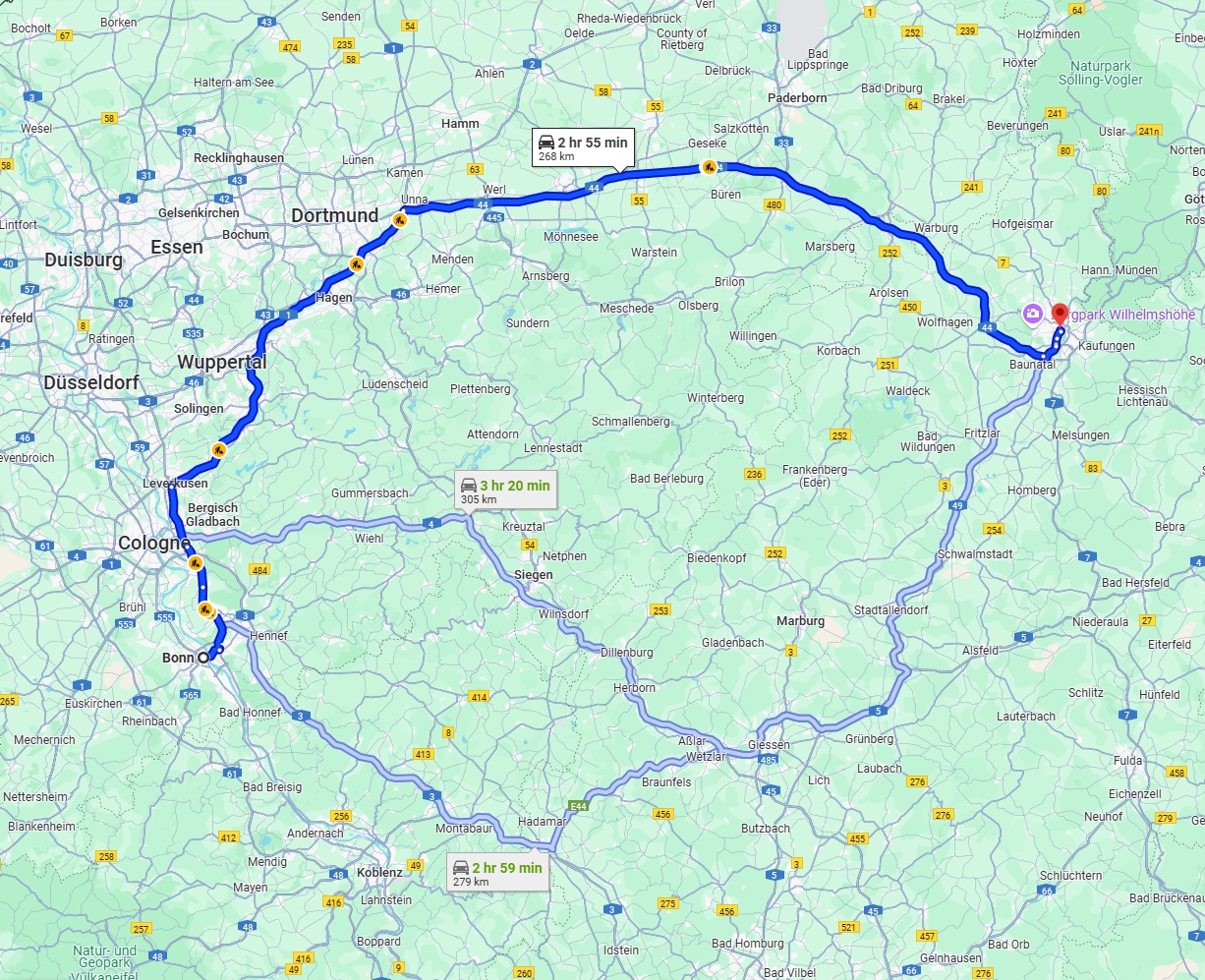 Anreise von Bonn Zu Kassel Über via A1 and A44