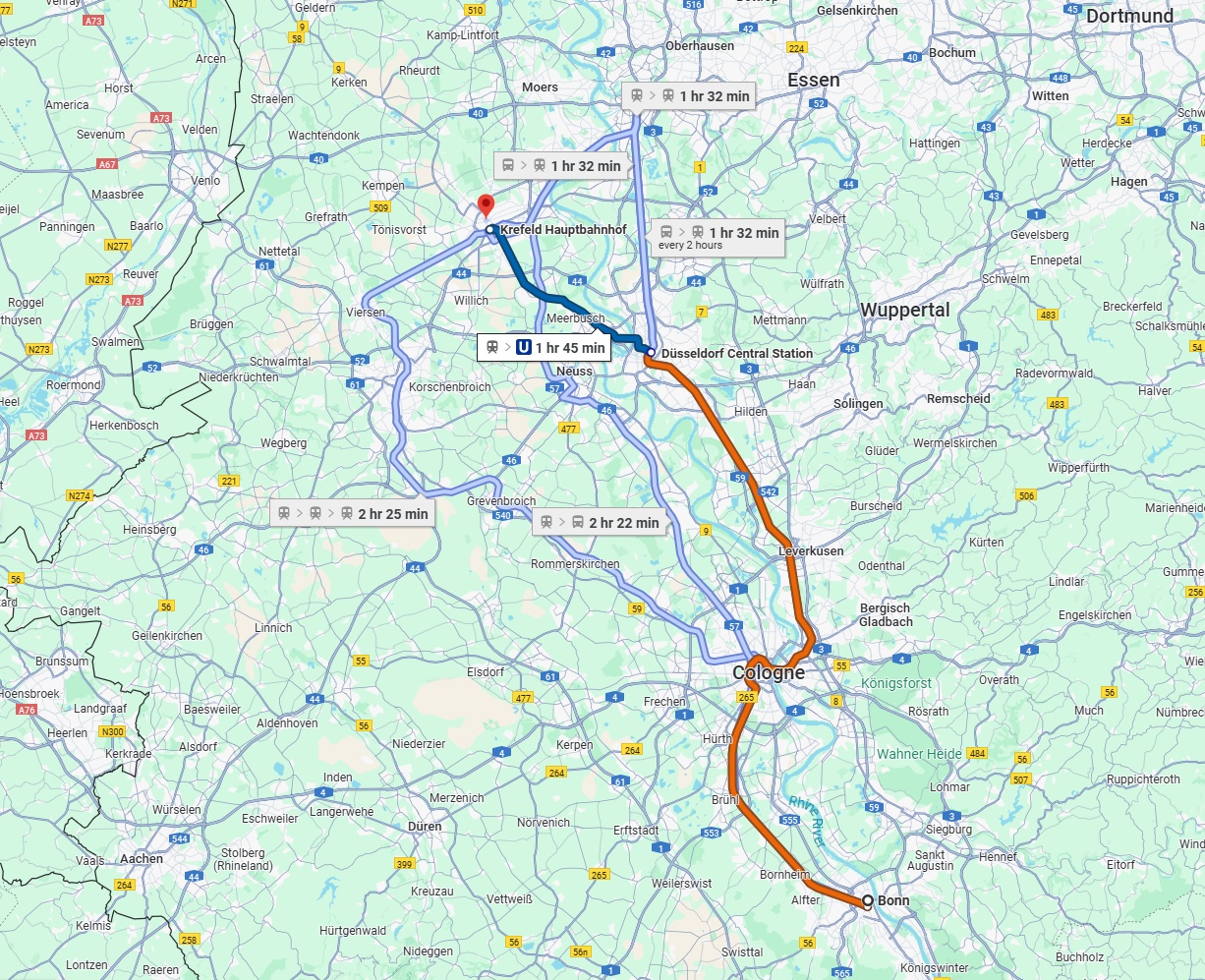 Anreise von Bonn Zu Krefeld Über 