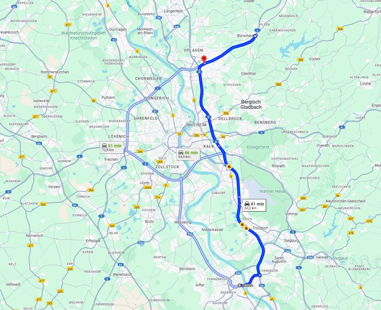 Anreise von Bonn Zu Leverkusen Über via A59 and A1