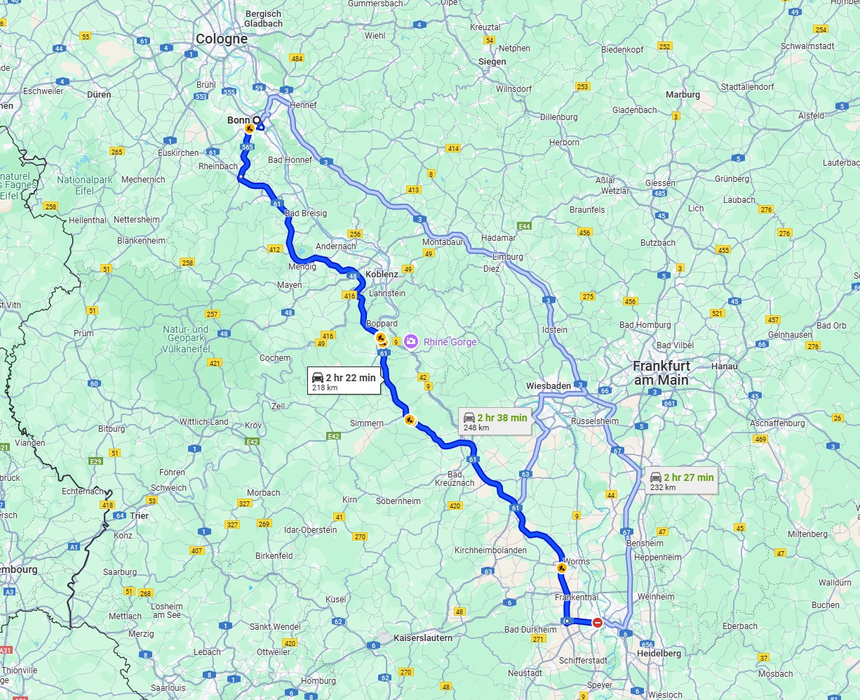 Anreise von Bonn Zu Ludwigshafen am Rhein Über via A61