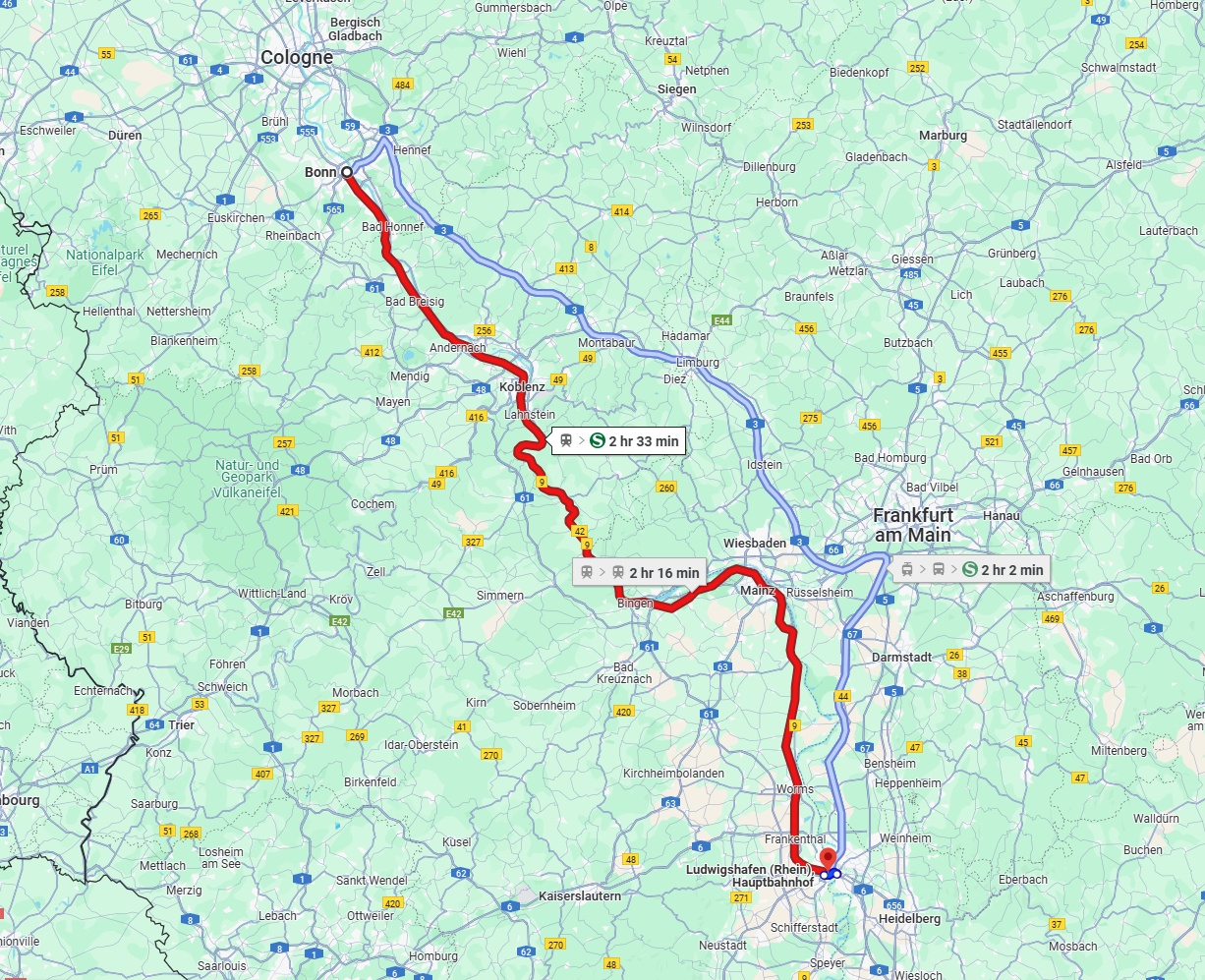 Anreise von Bonn Zu Ludwigshafen am Rhein Über 