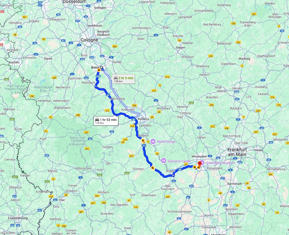 Anreise von Bonn Zu Mainz Über via A61