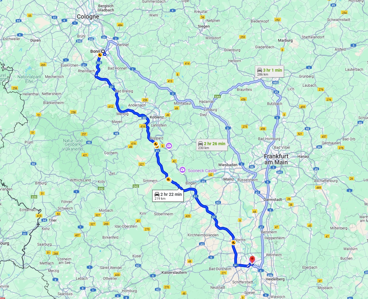 Anreise von Bonn Zu Mannheim Über via A61