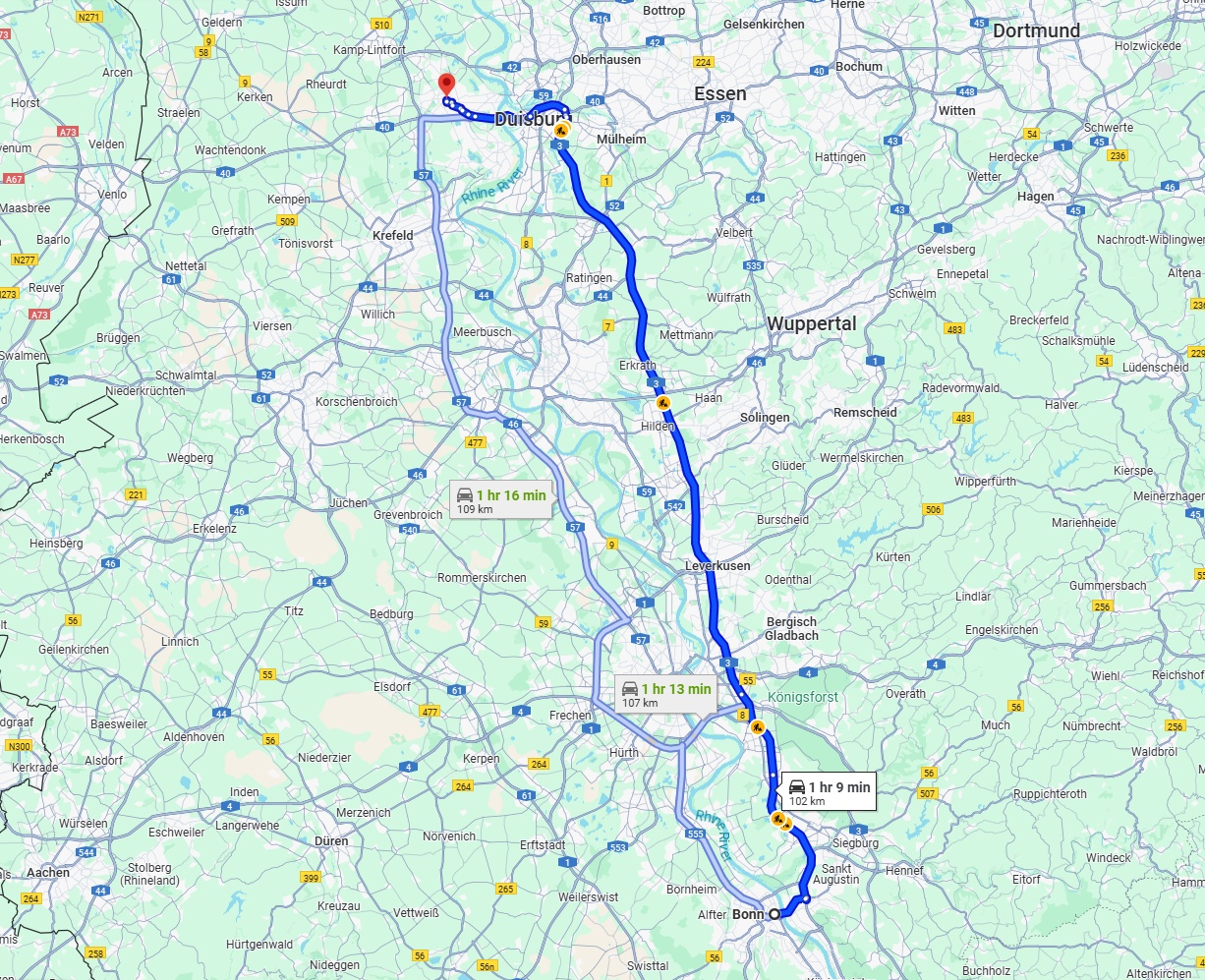 Anreise von Bonn Zu Moers Über via A3
