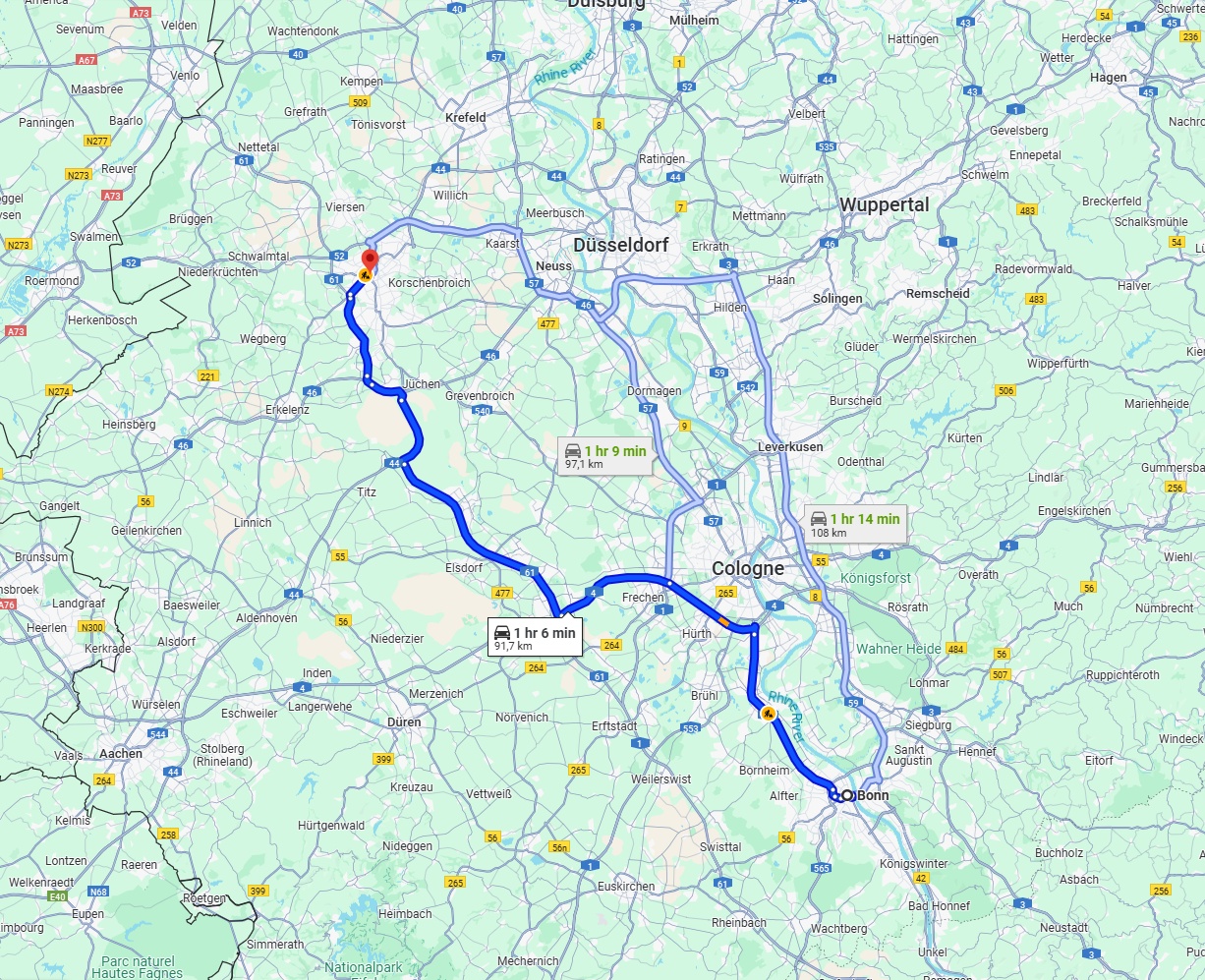 Anreise von Bonn Zu Mönchengladbach Über via A61