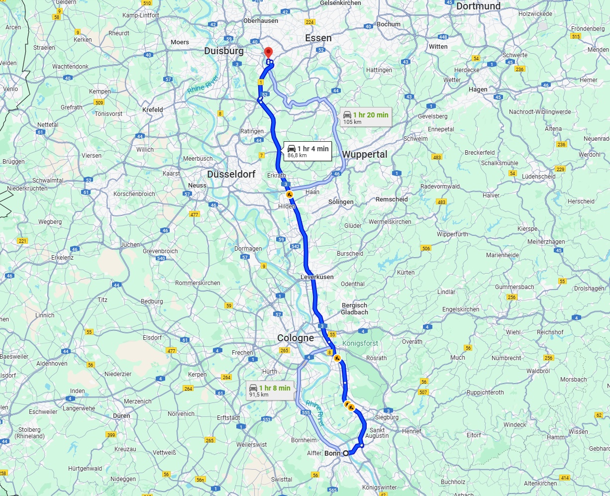 Anreise von Bonn Zu Mülheim an der Ruhr Über via A3