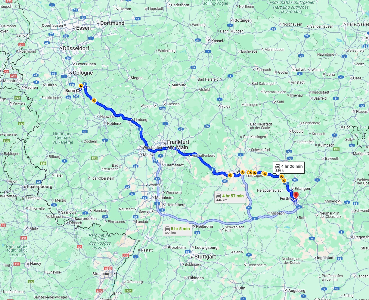 Anreise von Bonn Zu Nürnberg Über via A3