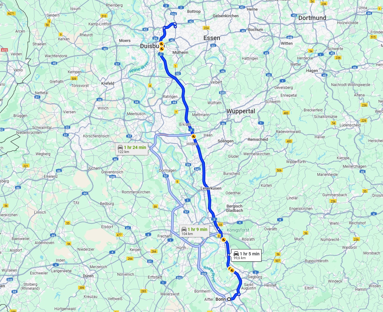 Anreise von Bonn Zu Oberhausen Über via A3