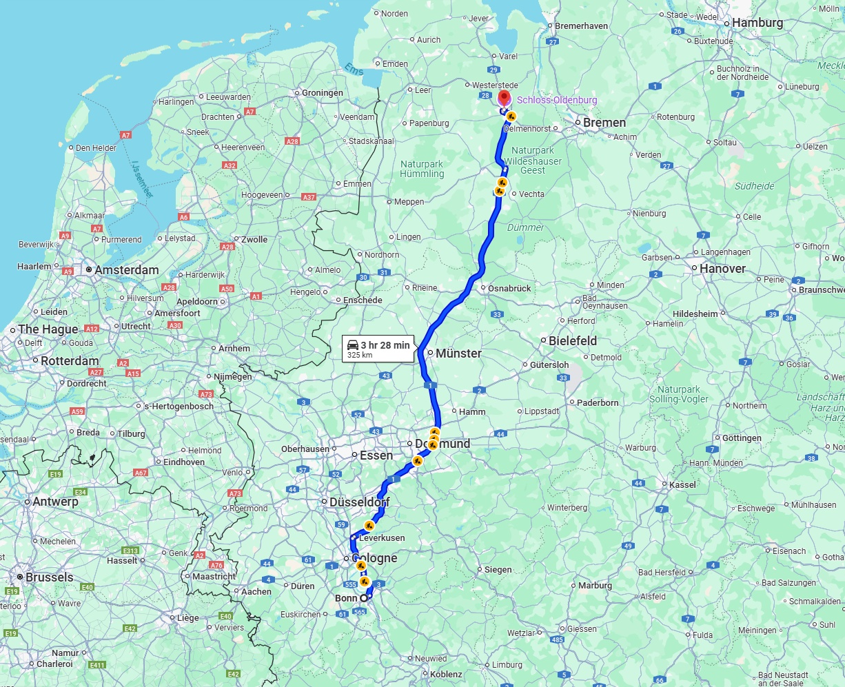 Anreise von Bonn Zu Oldenburg Über via A1
