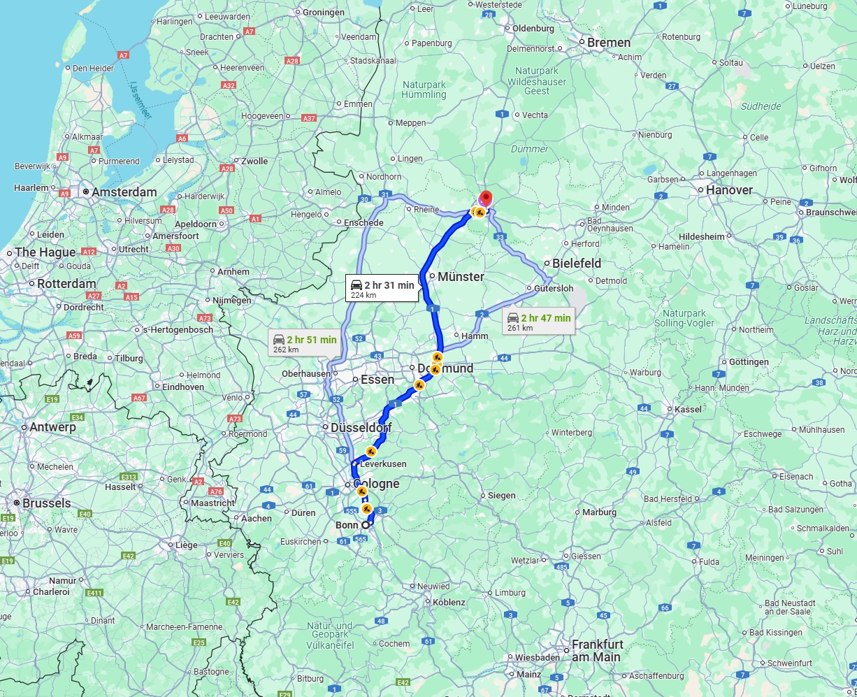 Anreise von Bonn Zu Osnabrück Über via A1