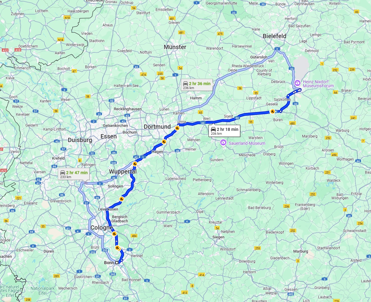 Anreise von Bonn Zu Paderborn Über via A1 and A44