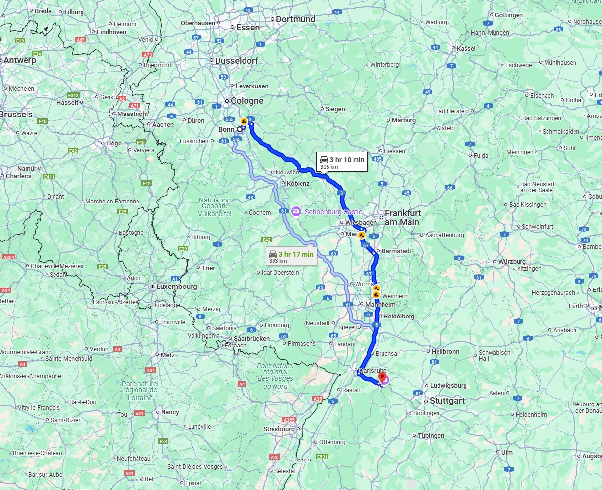 Anreise von Bonn Zu Pforzheim Über via A3 and A5