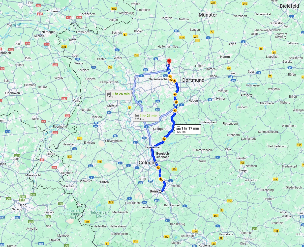 Anreise von Bonn Zu Recklinghausen Über via A1 and A43