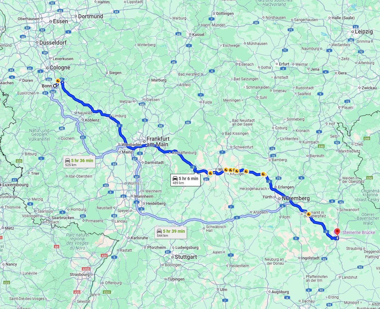 Anreise von Bonn Zu Regensburg Über via A3