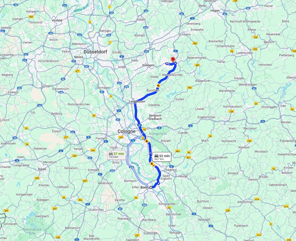 Anreise von Bonn Zu Remscheid Über via A59 and A1