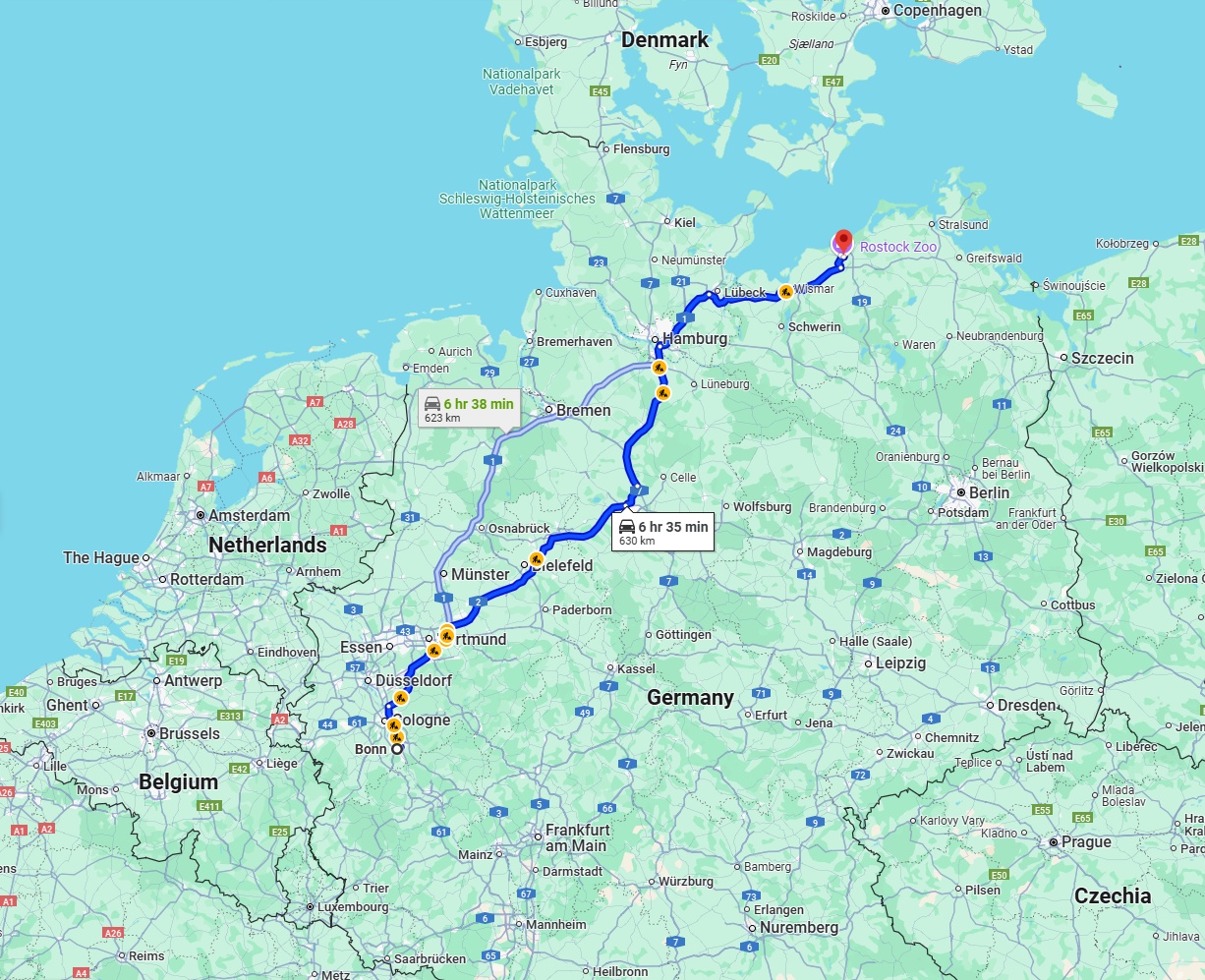 Anreise von Bonn Zu Rostock Über via A2