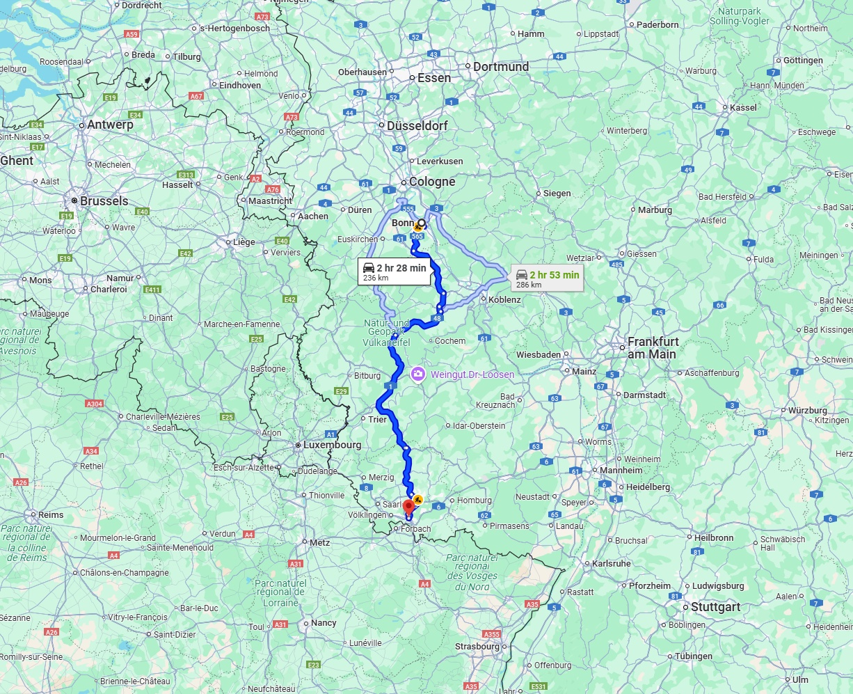 Anreise von Bonn Zu Saarbrücken Über via A1