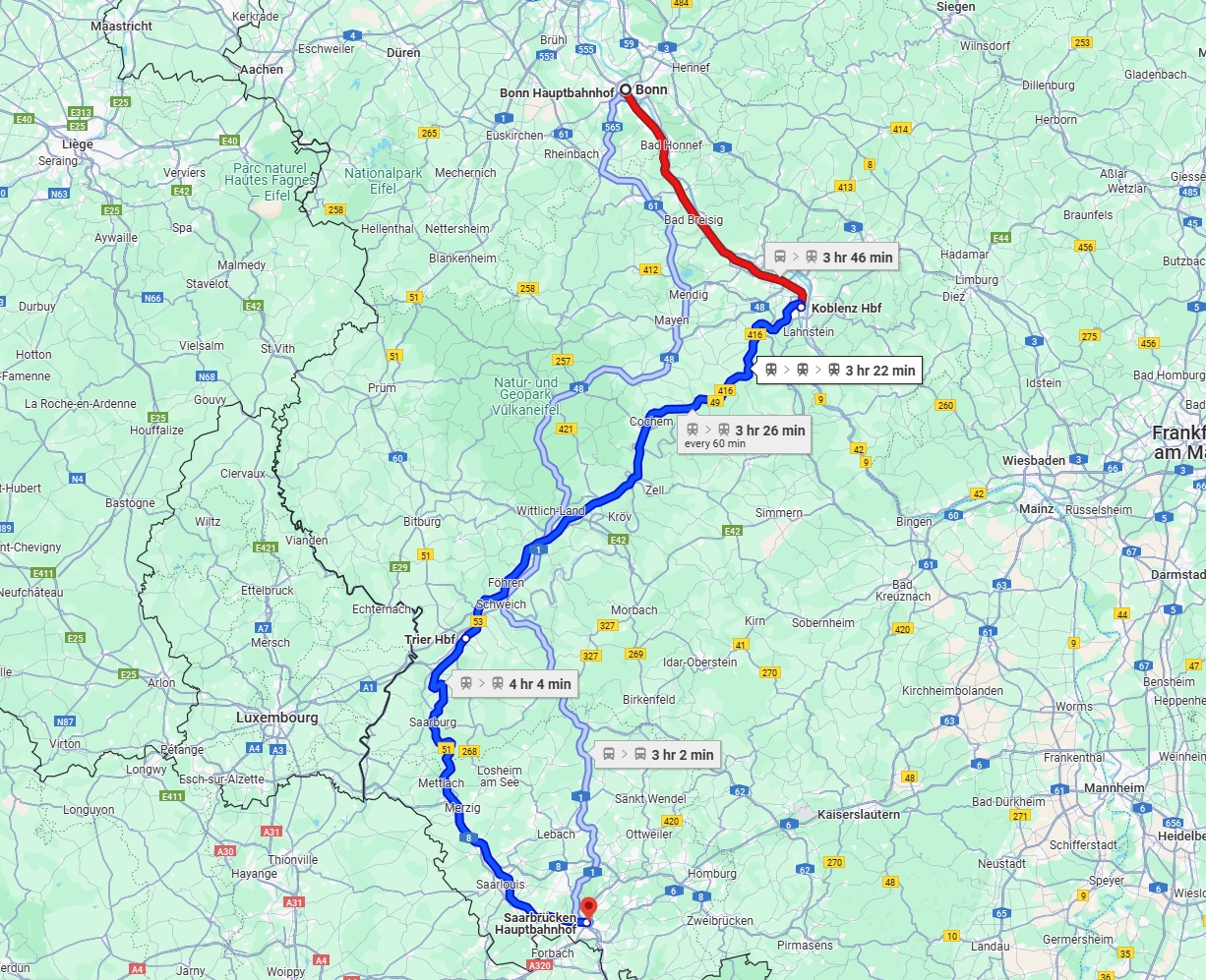 Anreise von Bonn Zu Saarbrücken Über 