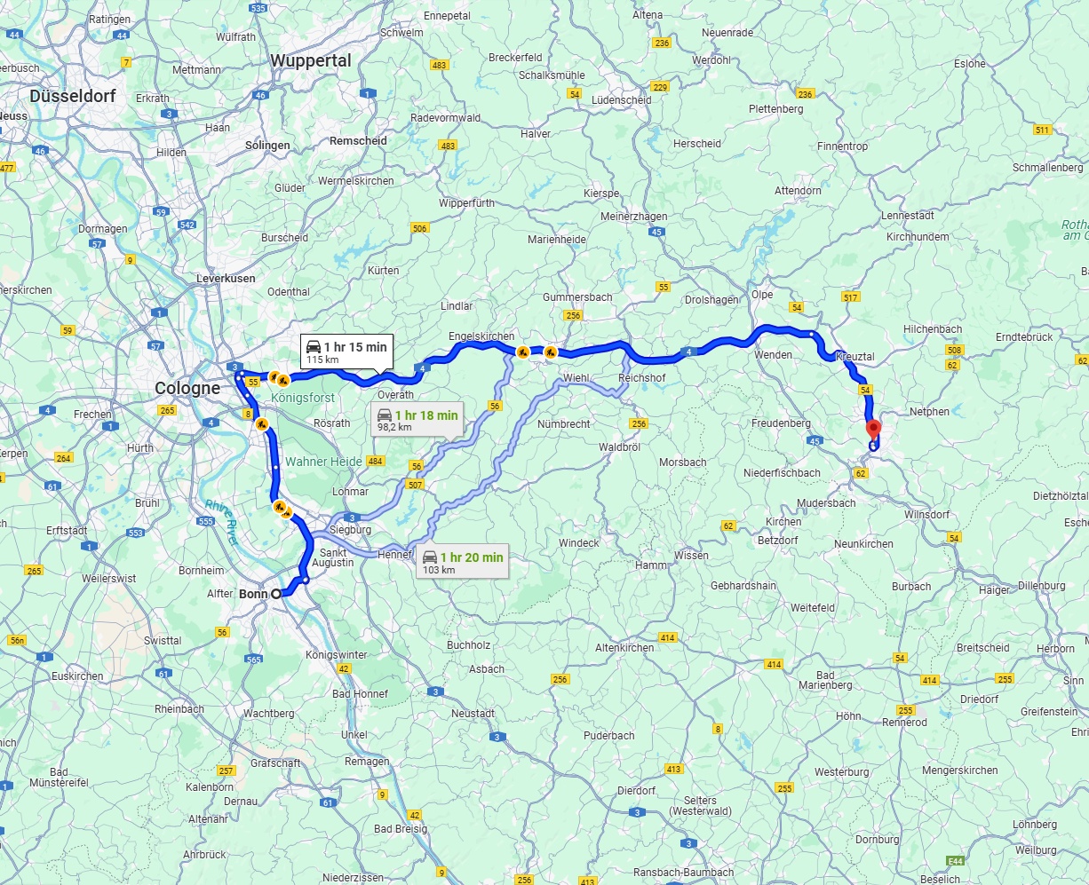 Anreise von Bonn Zu Siegen Über via A4