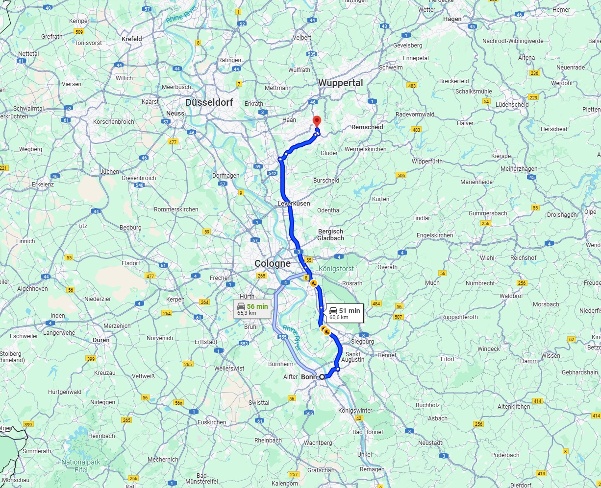 Anreise von Bonn Zu Solingen Über via A59 and A3