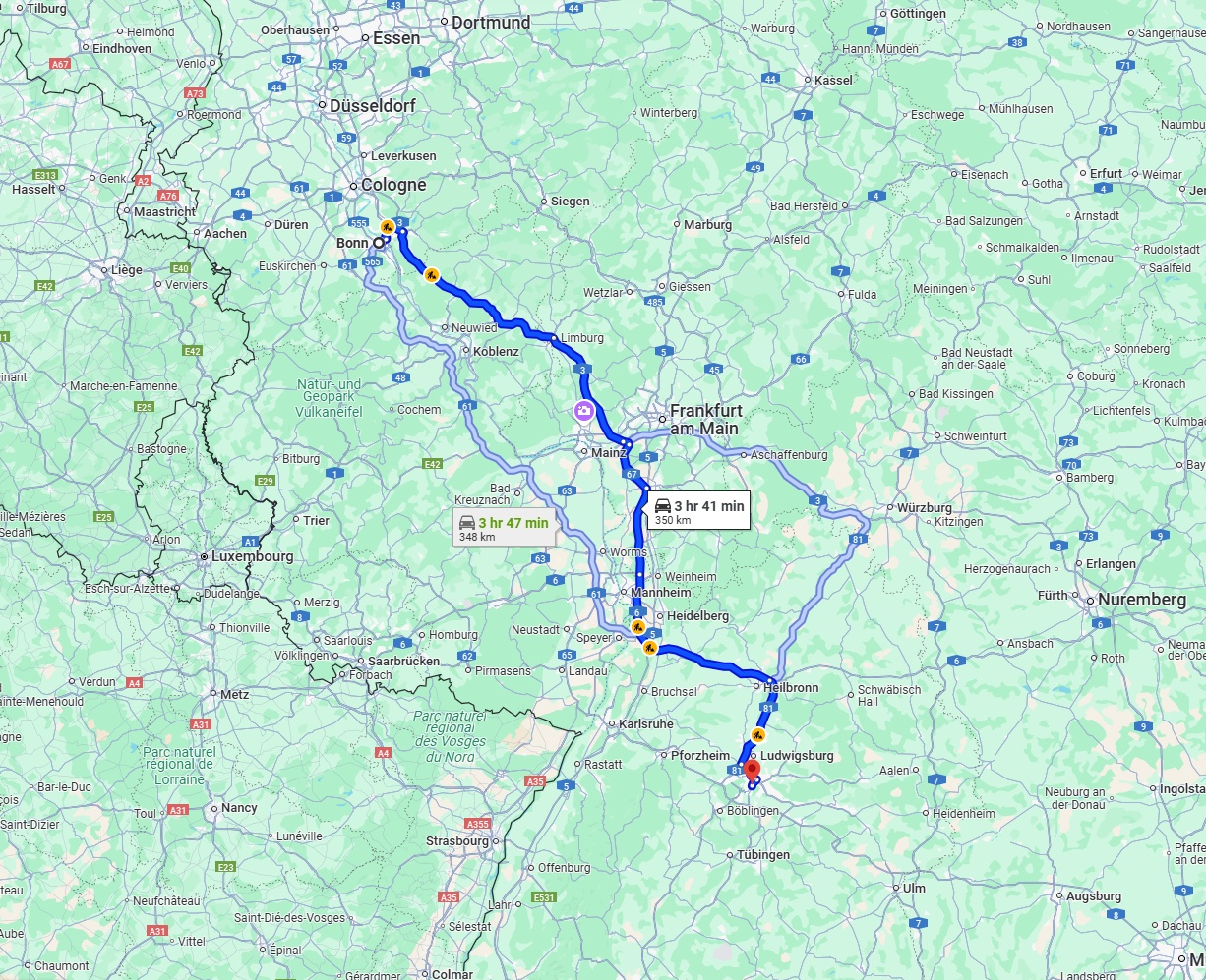 Anreise von Bonn Zu Stuttgart Über via A3